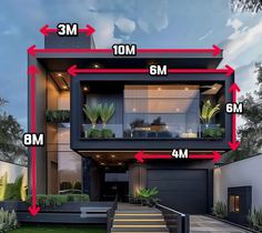 an image of a modern house with three levels and 3 m or 4 m height