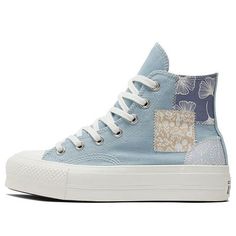 (WMNS) Chuck Taylor All Star Lift Platform 'Denim Patchwork' A06821C Patchwork Converse, Striped Converse, Cute Converse Shoes, Cute Converse, Chuck Taylor All Star Lift, Platform Converse, 2024 Christmas, Aesthetic Shoes, Swag Shoes