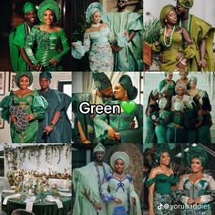 Yoruba Wedding Colours ~ Yoruba Fashion and Culture ~ Yoruba traditional weddings Green Nigerian Wedding, Yoruba Traditional Wedding Attire, Yoruba Fashion, Nigerian Engagement, Weddings Green, Nigerian Wedding Dresses Traditional, Nigerian Wedding Dress