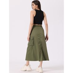 The long cargo skirt pockets and tie waist ends add elegant to the overall look, while the ruched detailing adds a touch of elegance. Whether you're going to a club, a party, or just hanging out with friends, these cargo skirts long are versatile enough to suit any occasion. Y2K cargo skirts for women are designed with functional pockets, you no longer have to flip your bags! Pair them with a crop top, tank top, or a stylish shirt for a chic and fashionable look. Fitted Tiered Maxi Skirt With Pockets, High Waist Solid Skirt With Side Pockets, Solid High Waist Skirt With Side Pockets, Green Tiered Skirt With Pockets, Casual Long Cargo Skirt With Side Pockets, Spring Cargo Skirt With Cargo Pockets, Utility Style Long Skirt With Cargo Pockets, Long Cargo Skirt With Pockets, Casual Long Cargo Skirt With Pockets