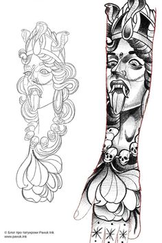 an image of a woman's hand with her mouth open and two other designs on it