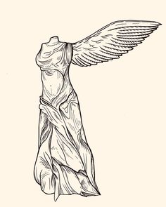 a drawing of an angel statue with its wings spread out and it's back turned to the side