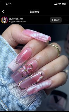 Pink Unique Nails, Princess Aesthetic Nails, Pink Nail Combo, Birthday Gel Nails Ideas, Pink Nails Ideas Simple, Baddie Nails Pink, Nails Con Relieve, Aestethic Nails, Fall Nails Pink