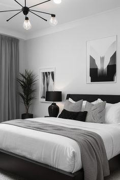 black and white bedroom with modern decor