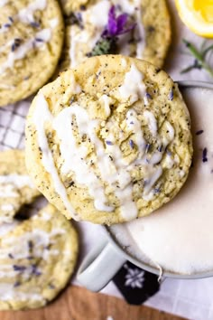 cookies with icing and lavender sprinkled on top