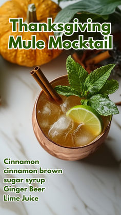 Thanksgiving Mule Mocktail Thanksgiving Drinks Non Alcoholic For A Crowd, Thanksgiving Drinks Mocktail, Thanksgiving Moscow Mule Recipe, Thanksgiving Holiday Drinks, Thanksgiving Mocktail Non Alcoholic, Ginger Beer Mocktail Non Alcoholic, Thanksgiving Mule, Mule Mocktails, Fall Non Alcoholic Drinks