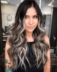 Black Hair With Blonde, Black Hair With Blonde Highlights, Icy Blonde Highlights, White Blonde Highlights, Hair With Blonde Highlights, Blonde Highlights On Dark Hair, Red Blonde Hair, Brown With Blonde Highlights, Blonde Balayage Highlights