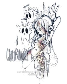 a drawing of a girl with her hand on her head and the words ghost bunny