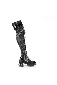 2 3/4" Chunky Heel, 1" Platform Over-The-Knee Boot, Inside Zipper - Fit Guide: Women's US Size Shown - Heel: 2 3/4" Heel, 1" Platform - Brand: Demonia - Country of Origin: Imported Alternative Black Knee-high Boots For Fall, Black Alternative Style Knee-high Boots For Concerts, Alternative Style Black Knee-high Boots For Fall, Black Gothic Knee-high Boots For Concerts, Gothic Black Knee-high Boots For Concerts, Black Punk Knee-high Boots For Alternative Fashion, Fitted Black Boots For Concert, Black Punk Knee-high Boots For Concerts, Black Gothic Knee-high Faux Leather Boots