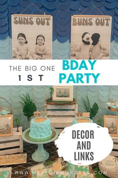 an image of a baby shower party with cake and signs on the wall for it