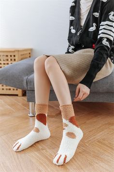 cat fuzzy socks Cute Thigh High Socks, Animal Socks, Cat Slippers, Socks Funny