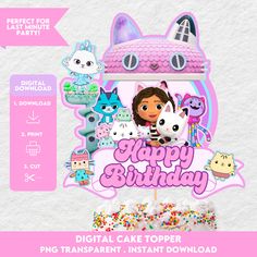 a birthday cake topper with an image of dora the cat and her friends on it