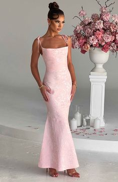 With pretty florals and a sexy, body hugging fit, Whitney in blush exudes Romance. Made in our floral jacquard fabric with a bias cut to give a stunning drape to the skirt, the dress skims over your body for your most flattering fit yet. Formal Light Pink Dress, Prom Dress Maxi, Model Prom Dresses, House Of Cb Prom Dresses, Light Pink Maxi Dress Formal, Floral Pink Prom Dress, Candy Pink Prom Dress, Prom Dresses Maxi, Pretty Maxi Dresses