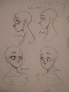 sketches of female heads with different facial expressions