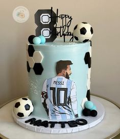 a birthday cake with a soccer theme on it