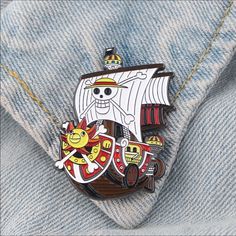 Brand New One Piece The Longest Running Anime Here Is The Ship For Luffy And The Crew Anime Pirate Ship, One Piece Jewelry, Running Anime, Pins On Denim Jacket, Anime Pirate, Jacket Pins, Bag Pins, Pirate Ship, The Ship