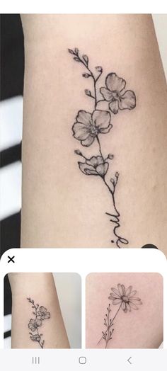 two small tattoos with flowers on them