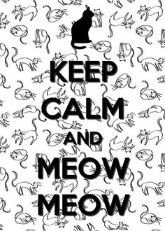 a black and white poster with the words keep calm and meow meow on it