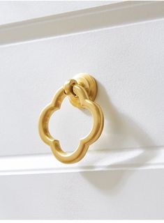 a gold ring on the side of a white door