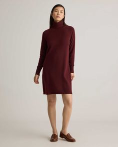 Cashmere Turtleneck Sweater Dress | Quince Fall Dress Trends, Black Turtleneck Sweater Dress, Fall Dresses For Women, Cashmere Sweater Dress, Black Turtleneck Sweater, Cashmere Dress, Turtleneck Dress, Rich Burgundy, Turtleneck Sweater Dress