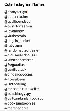 the instagram name list is displayed in this screenshote image, which appears to be an instagram