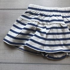 NEW Tea Collection Navy White Striped Skort - Sweet Pea & Teddy Tea Collection, Diaper Cover, Navy White, Navy And White, 12 Months, White Stripe, Elastic Waist, Elastic, Tea