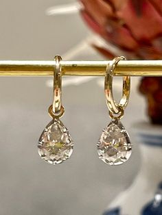 Pear Shaped Moissanite Georgian Victorian 14K White and Yellow Gold Earrings - Etsy UK Yellow Gold Earrings, Solid Gold Jewelry, Pear Shaped Diamond, Yellow Gold Earring, Pear Cut, Pear Shaped, Lab Grown, Custom Jewelry, Jewelry Shop