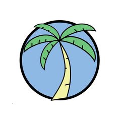 a drawing of a palm tree in a circle