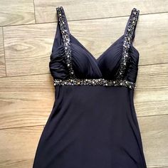 Euc Betsy & Adam Evening Gown Embellished Size 4 Ask For Dimensions If Interested Only Beaded Straps Evening Dress, Fitted Evening Dress With Beaded Straps, Formal Floor-length Dress With Beaded Straps, Adam Black, Evening Gown, Evening Gowns, Size 4, Maxi Dress, Womens Dresses