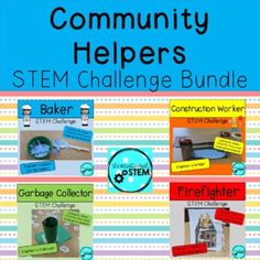 This is four ready to use STEM lessons featuring Community Helper STEM Challenges:  Trash Collector, Firefighter, and Construction Worker, and BakerFire Safety/FirefighterCommunity Helper STEM challenge with fire safety! This is a ready to use lesson featuring the story Tinyville Town: I'm a Firefighter. This lesson is built to be used around Community Helper Week. This lesson focuses on the job of the firefighter! We use the book as the hook and problem for our STEM challenge. Students are aske Construction Worker Community Helper, Community Helpers Stem Activities, List Of Community Helpers, Community Helpers Sensory, Community Helpers Week, Construction Theme Preschool, Trash Collector, Stem Lessons, Dramatic Play Themes