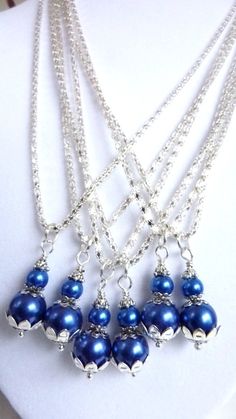 Royal blue necklace Wedding Bridesmaids Necklace sapphire blue  pearls Elegant Blue Beaded Necklace With Pearl Drop, Blue Pearl Drop Necklace With Round Beads, Formal Blue Pearl Drop Necklace, Blue Pearl Necklace For Party, Blue Pearl Drop Necklace For Wedding, Blue Pearl Drop Necklaces For Wedding, Blue Beaded Necklace With Pearl Drop For Gift, Blue Beaded Pearl Necklace For Wedding, Blue Beaded Bridal Necklace Gift