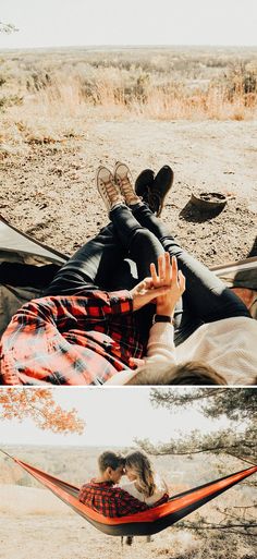 two people laying in hammocks on the ground