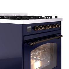 an oven with the door open and lights on