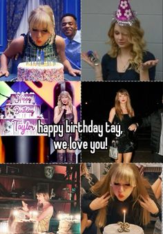 the collage has pictures of taylor and taylor's birthday party, including one with a cake