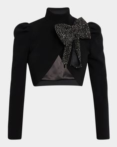 Chaqueta corta con cuello de lazo y adornos de Alice + Olivia Addison | Neiman Marcus Kpop Clothes, Idol Outfit, Embellished Collar, Statement Jacket, Holiday Costumes, Bow Collar, Outwear Jackets, Fall Winter 2024, Feminine Aesthetic