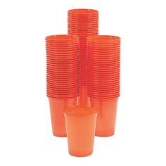 orange plastic cups stacked on top of each other