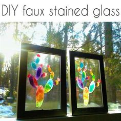 DIY faux stained glass | Crazy DIY Mom Fake Stained Glass Diy, Window Art Diy, Diy Staining, Window Crafts, Faux Window, Bottle Ideas, Glass Diy