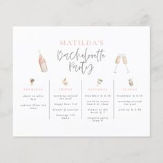 the bridalette party menu is shown with champagne glasses and wine bottles on it