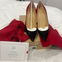 Brand New Christian Louboutin Kate 100 Patent Black And Red Ombr Heels Gorgeous Heel - Never Worn Clear Seal Coating On Bottom Has Extra Taps For Heels Dust Bags Included With Box Designer Red Sole Court Shoes For Office, Designer Court Shoes With Red Sole For Office, Christian Louboutin Kate 100, Black To Red Ombre, Christian Louboutin Kate, Gorgeous Heels, Red Ombre, Christian Louboutin Shoes, Shoe Brands