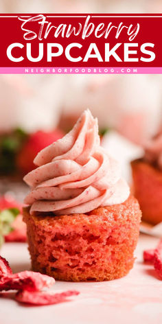 Want more sweet treats for spring? Here's a cake mix cupcake recipe! It comes out super moist and fluffy. Topped with strawberry buttercream, these fresh strawberry cupcakes are melt-in-your-mouth delicious! Save this Easter dessert idea!