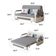 the bed frame is shown with measurements for each mattress and headboard, as well as its size