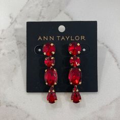 Ann Taylor New With Tags. Red Jeweled Earrings For Evening, Red Jeweled Crystal Drop Earrings, Formal Red Rhinestone Earrings, Red Rhinestone Evening Earrings, Red Crystal Earrings With Rhinestones For Evening, Red Crystal Glamorous Earrings, Gem Drop Earrings, Silver Chandelier Earrings, Taylor Red