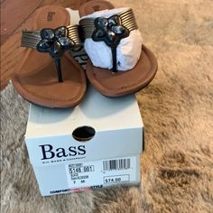 Bass Sandals With Decoration At Toes Gun Metal Color New In Box Bass Sandals, Bass Shoes, Box Color, Metal Color, Women's Shoes Sandals, Bass, Shoes Sandals, Size 7, Women Shoes