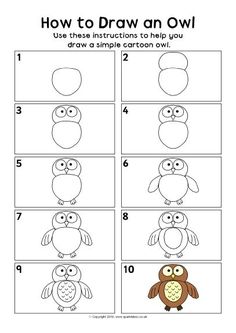 how to draw an owl for kids with numbers and pictures on the page, which includes instructions