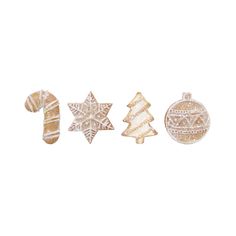 three christmas ornaments on a white background