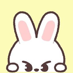 a drawing of a bunny face with eyes closed and ears wide open, on a yellow background