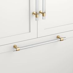 two handles on the front of a white cabinet