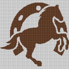 a cross stitch pattern with a brown horse on it's back and white background