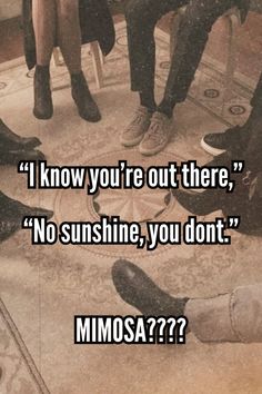 a group of people sitting in a circle with the caption, i know you're out there, no sunshine, you don't mimosa????????