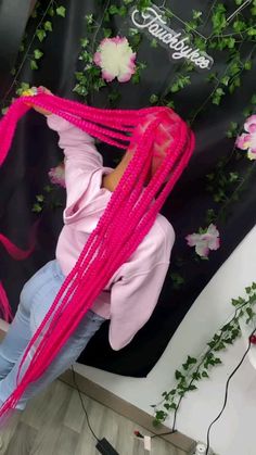 2 Pink Braids, Pink Large Knotless Braids, Bohemian Knotless Braids Pink, Pink Hairstyles Black Women Braids, Colored Large Knotless Braids, All Pink Braids, Pink Braid Hairstyles, Pink Long Braids